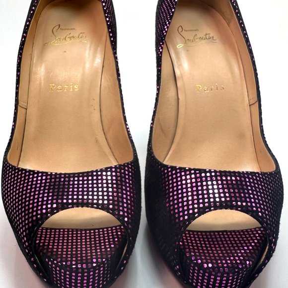 Christian Louboutin Very Prive 120 Purple Black Metallic Suede Heels 38.5 - Picture 4 of 8
